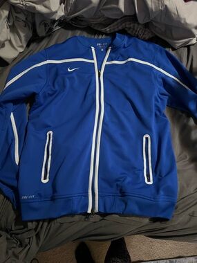Nike Royal Blue Full-Zip Athletic Jacket with White Trim men’s large dri-fit